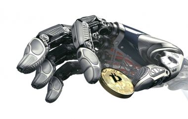Robot kol tutarak bitcoin. E-ticaret tasarım öğesi