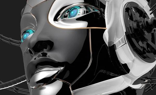Closeup futurista retrato Feminino robô rosto — Fotografia de Stock