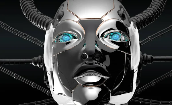 Gros plan portrait futuriste Femme robot visage — Photo
