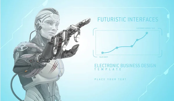 Cyborg in virtual space. E-commerce business design — Stock Photo, Image