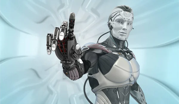 Cyborg i virtuelt rom – stockfoto