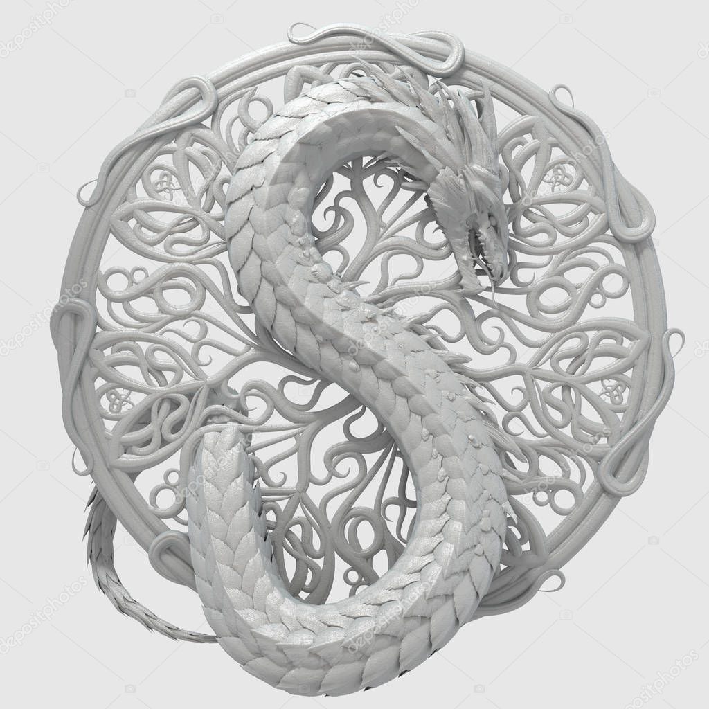 Dragon snake in ornamental background