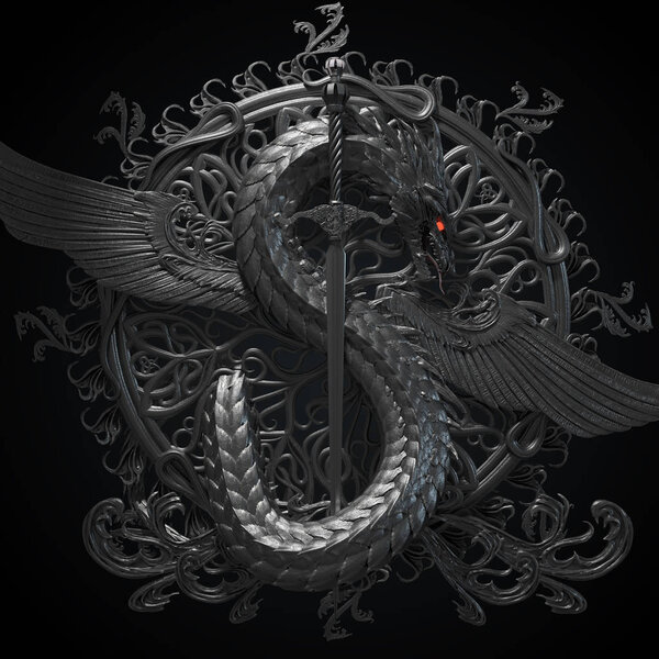 Металлическая скульптура дракона
