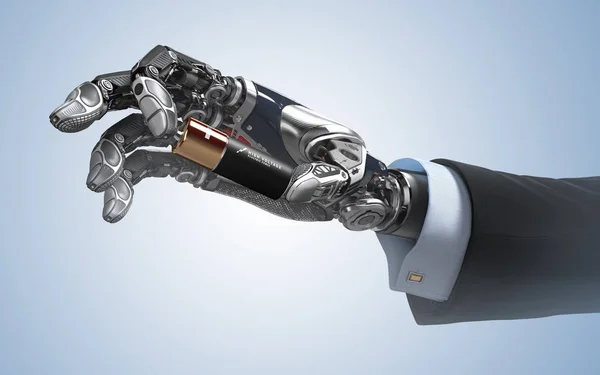 Robotic arm presenting power cell — Stock Photo, Image