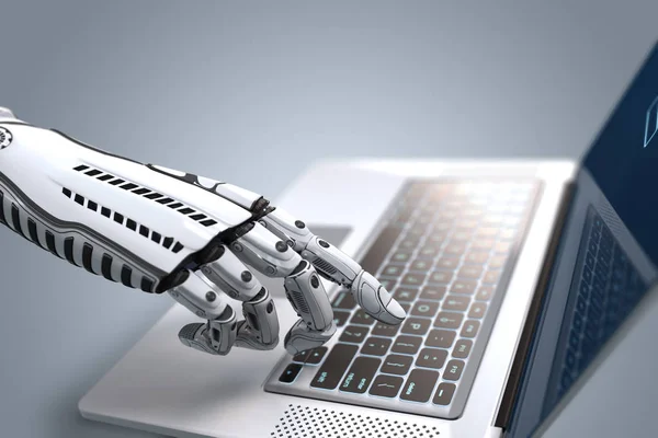 Robot arm futuristic design with keyboard — Stock Photo, Image