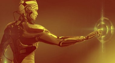 Sanal kullanıcı arabirimi kullanıcı arabirimi, dijital arka plan dokunmadan robot son derece ayrıntılı 3d render