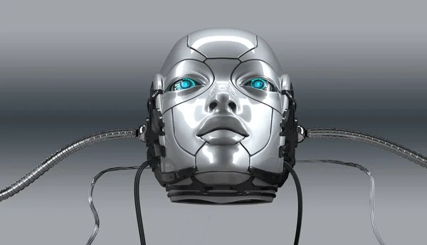 Robot Female Face Closeup Portrait Render — Stock Photo, Image