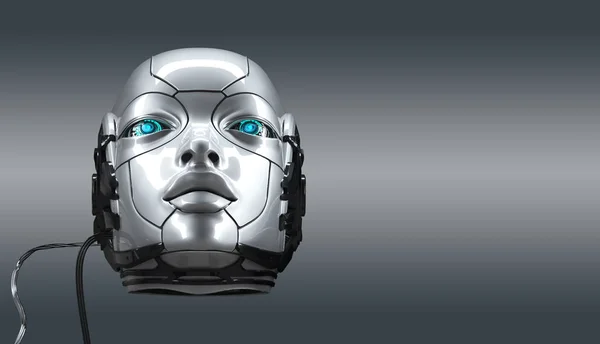 Robot Feminino Rosto Closeup Retrato Render — Fotografia de Stock