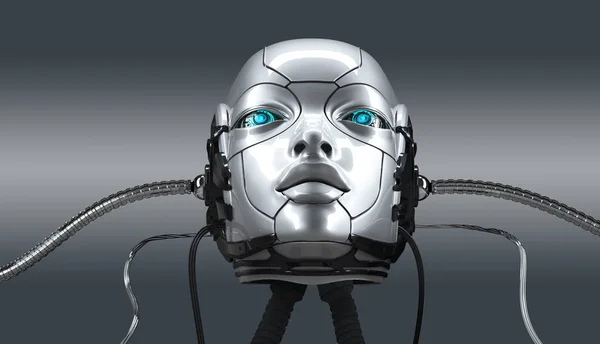 Robot Female Face Closeup Portrait Render — Stock Photo, Image