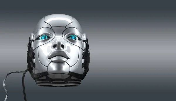 Robot female face closeup portrait, 3d render
