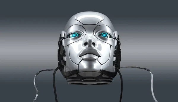 Robot Feminino Rosto Closeup Retrato Render — Fotografia de Stock