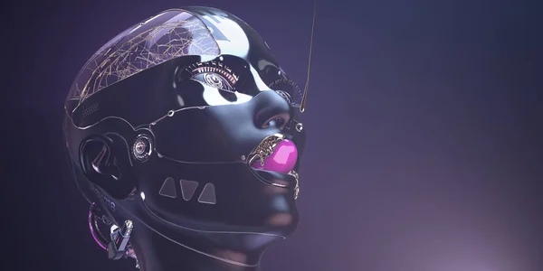 Cerveau Cybernétique Visage Cyborg Avec Peinture Dorée Dessus Concept Tête — Photo