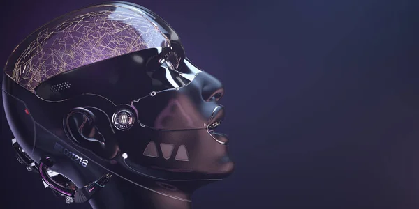 Cerebro Cibernético Cara Cyborg Con Pintura Dorada Futurista Arte Concepto — Foto de Stock