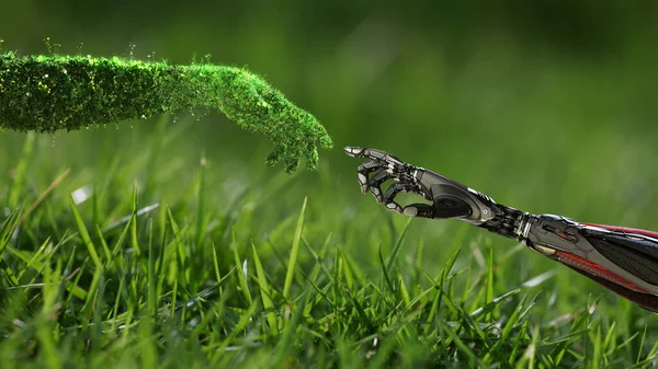 Diseño Conceptual Tecnología Verde Brazo Humano Cubierto Hierba Mano Exuberante Fotos de stock libres de derechos