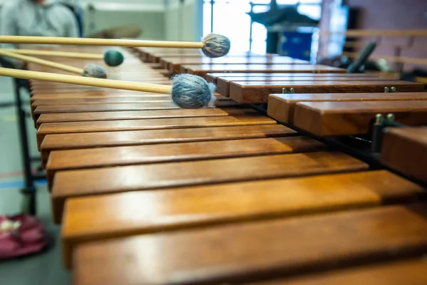 Xylofoon, marimba of mallet-speler met stokken, — Stockfoto