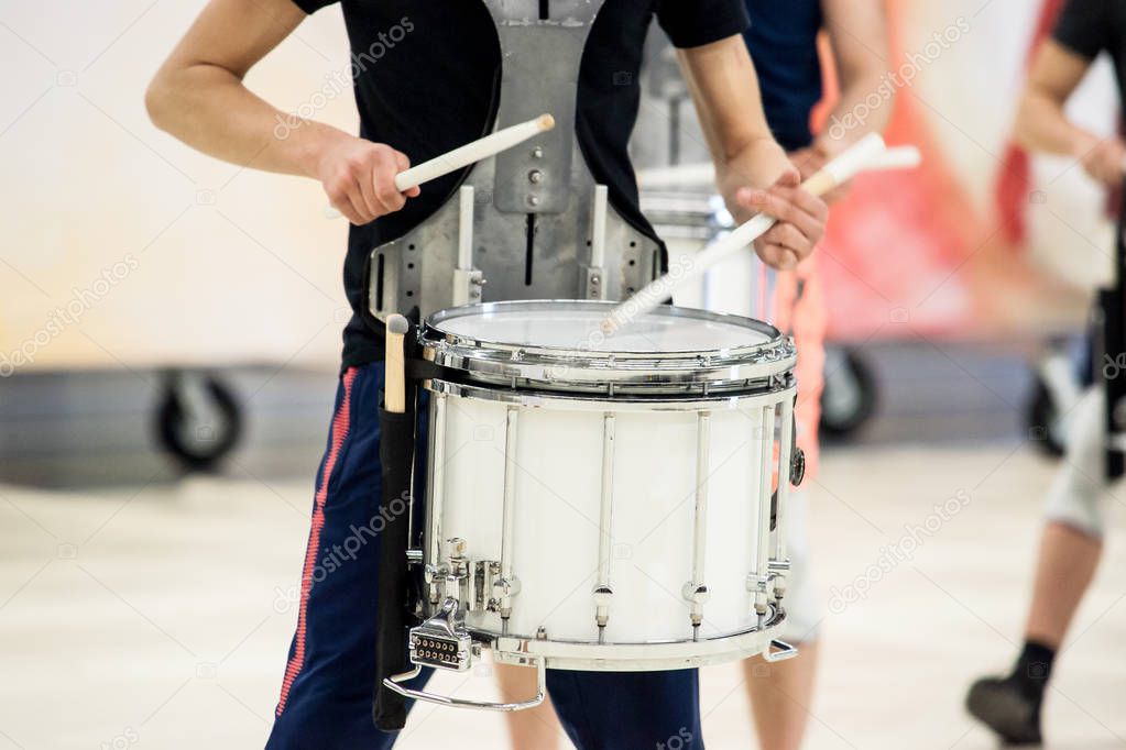 closeup drummer with a snare drum closeup