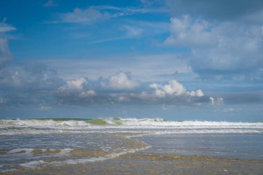 Hollanda kıyılarına beyaz köpükle su sıçratan dalgalar 