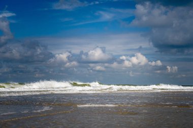 Hollanda kıyılarına beyaz köpükle su sıçratan dalgalar 
