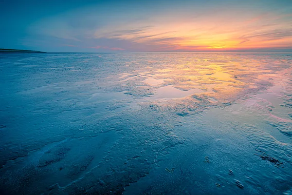 Barro Plano Del Waddenzee Durante Marea Baja Bajo Cielo Escénico — Foto de Stock