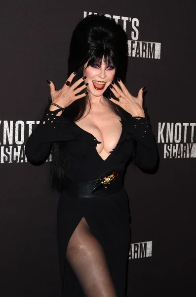 Elvira auf dem Black-Carpet-Event von knott 's scary farm 2016 — Stockfoto