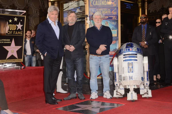 Harrison Ford, Mark Hamill, George Lucas — Stock Photo, Image