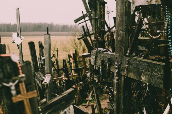 Numerosos Crucifixos Colina Cruzes Lituânia Conceito Morte Desespero Destruição — Fotografia de Stock