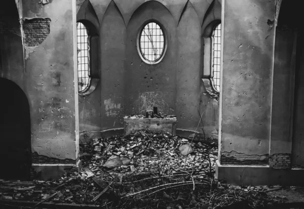 Horreur Comme Image Autel Abandonné Dans Les Ruines Ancienne Église — Photo