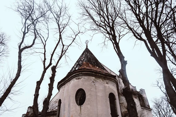 Vieille Église Entourée Arbres Secs Près Lviv Ukraine — Photo