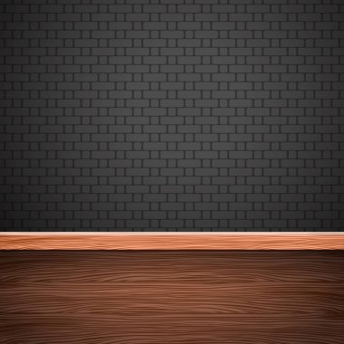 Empty wooden table and brick wall . Vector background . clipart