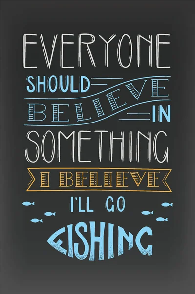 Koyu arka plan üzerinde balıkçılık hakkında eğlenceli motive edici tırnak. Vektör çizim