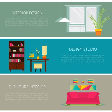 İç mobilya afiş. Vektör düz çizim .