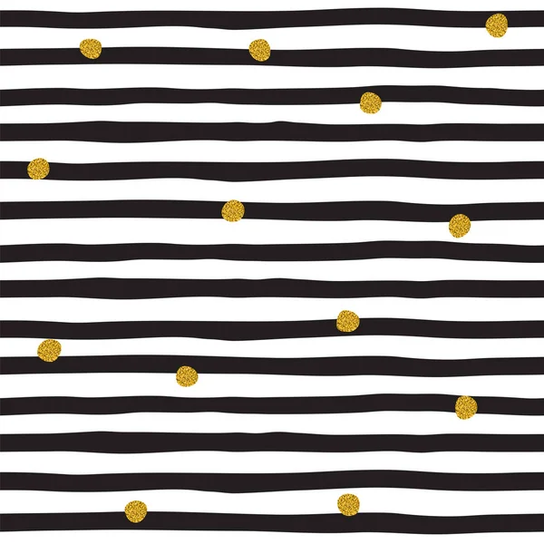 Striped black and white pattern with golden dots . Vintage vecto — Stock Vector