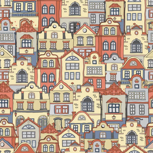 无缝模式与涂鸦彩色斯堪的纳维亚的房子。vect — 图库矢量图片