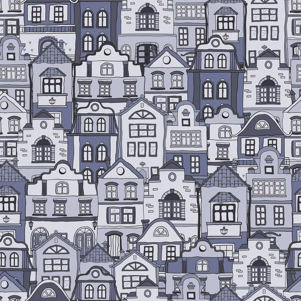 无缝图案与涂鸦斯堪的纳维亚的房子。矢量 backg — 图库矢量图片
