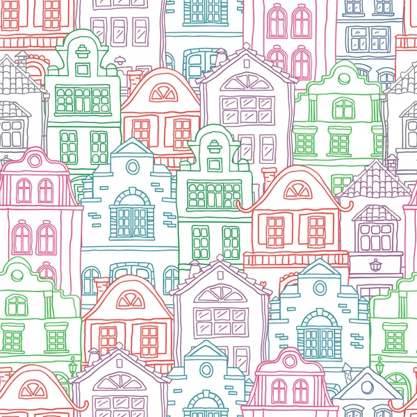 Modèle de contour de couleur sans couture avec des maisons. Seringues vectorielles — Image vectorielle