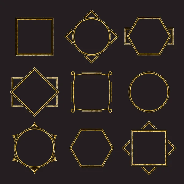 Conjunto de marcos de brillo dorado vectorial sobre fondo negro  . — Archivo Imágenes Vectoriales