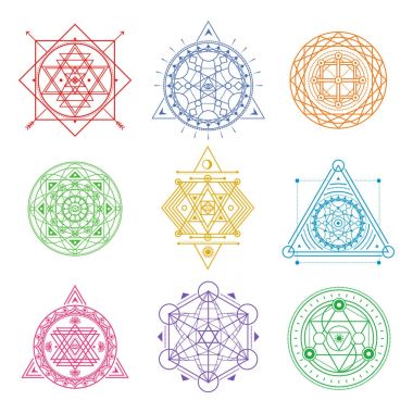 Renkli kutsal semboller topluluğu. Vektör öğeleri .