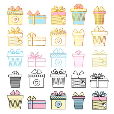 Hediyeler kümesi. Vektör hat sanat tarzı.