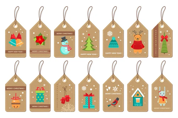 Set de etiquetas de papel navideño. vector de estilo plano  . — Vector de stock