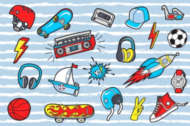 Pop Art boyl'ın yamalar çizgili desen. Vektör