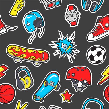 Çocuklar çıkarları için yamalar ile Seamless modeli. Vektör backg