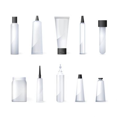 Tıbbi Ambalaj Plastik kaplar vektör kümesi .