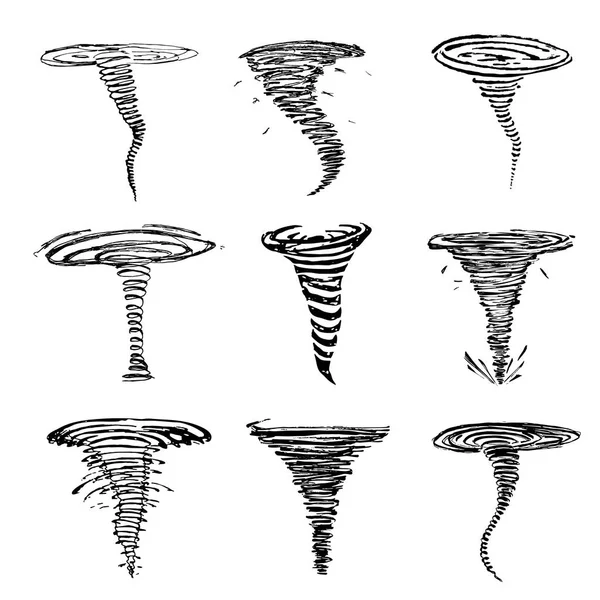 Set van tornado pictogrammen schets. Vector — Stockvector