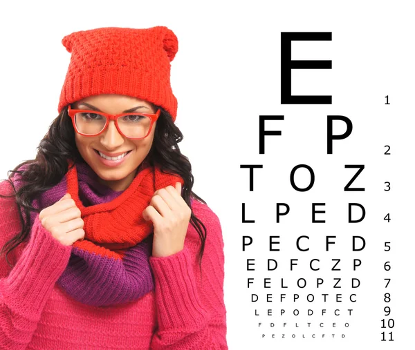 Kadın gözlük ve test vizyon tablo — Stok fotoğraf