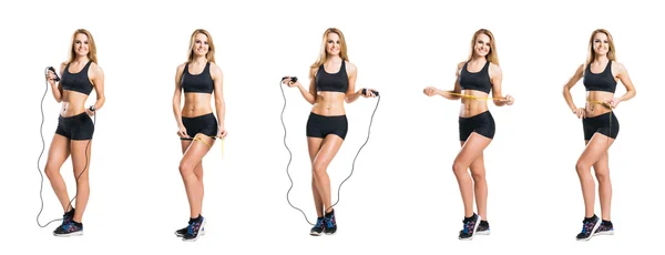 健康和运动的女人跳绳 — 图库照片
