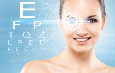 Beautiful woman and laser surgery concept clipart
