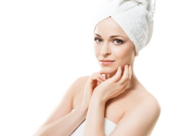 Young woman with towel turban on head — Stock Photo, Image