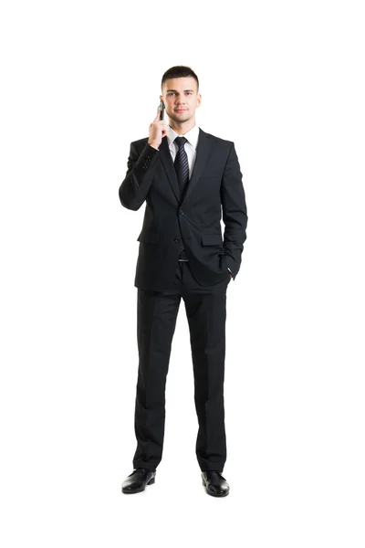 Jovem e confiante empresário de terno preto — Fotografia de Stock