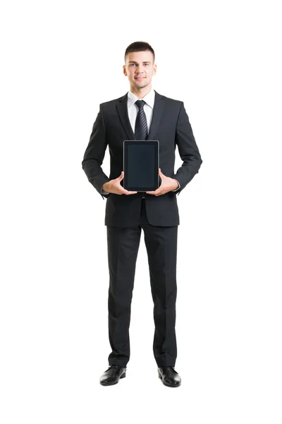 Jong en vol vertrouwen zakenman met digitale tablet — Stockfoto