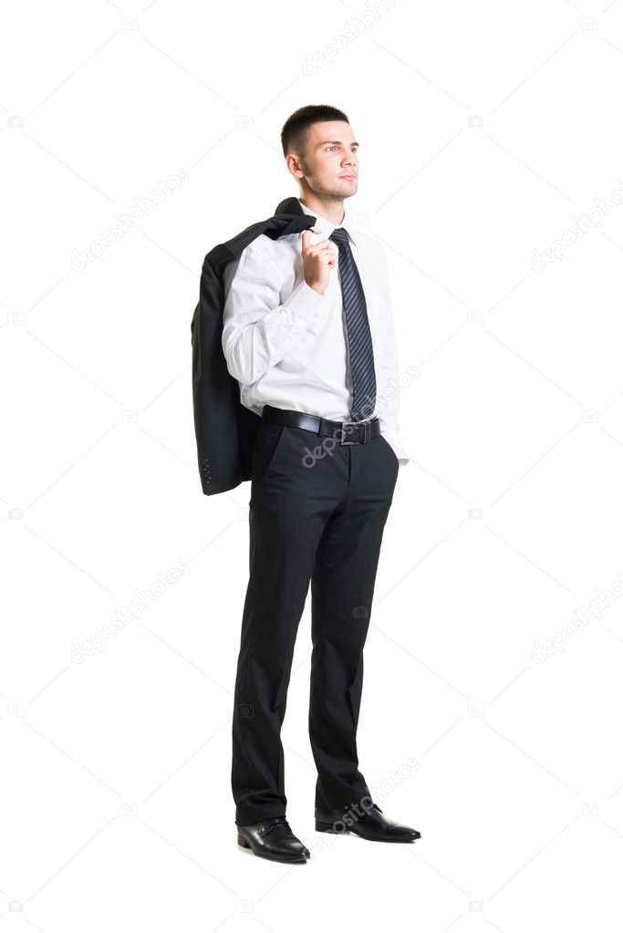 Young businessman with jacket behind his back